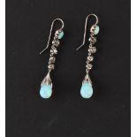 A pair of opal & diamond pendant earrings, each approximately 48mm long (2).