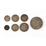 Property of a gentleman - coins - seven assorted silver coins, Commonwealth and Worldwide, including