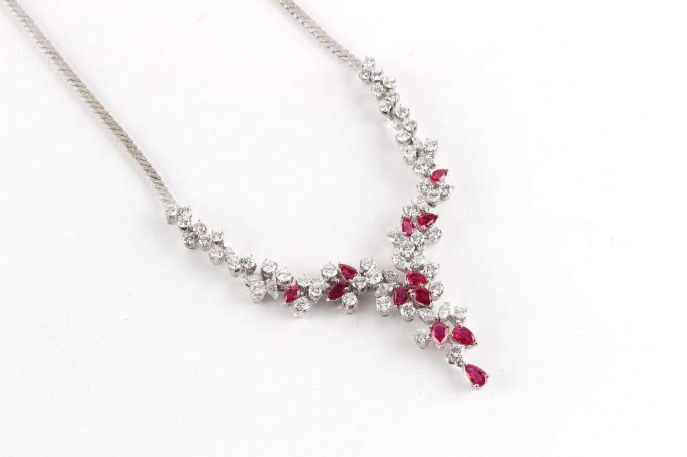 A fine certificated unheated ruby & diamond necklace, the twelve pear shaped cut Mogok Burmese