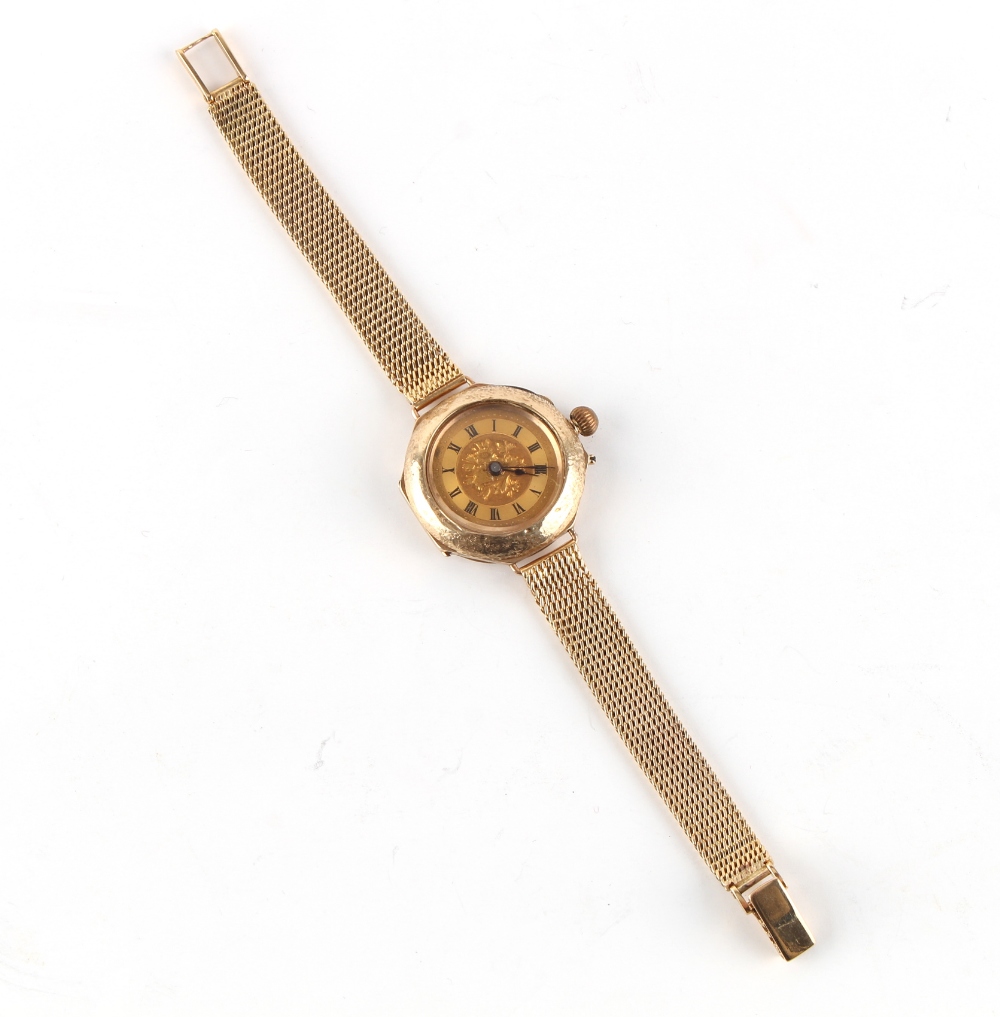 Property of a lady - an early 20th century lady's 9ct gold cased wristwatch with enamel peacock