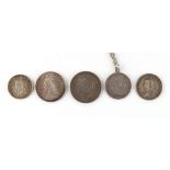 Property of a gentleman - coins - five GB silver coins comprising an 1845 crown (near VF), an 1887