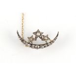 Property of a deceased estate - a 19th century diamond crescent & stars brooch, 31mm across, with