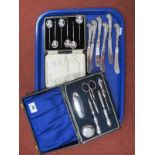 A Hallmarked Silver Mounted Manicure Set, in a fitted case; Together with A Cased Set of Six