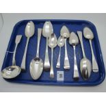 A Matched Set of Four Hallmarked Silver Hanoverian Pattern Spoons, bottom struck; together with