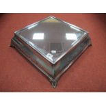 A Large Plated Mounted Mirror Plateau / Cake Stand, of square design with scroll detail and vacant