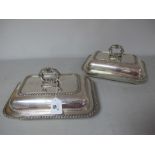 A Pair of XIX Century Plated on Copper Rectangular Lidded Entree Dishes, crested and initialled 'W'.