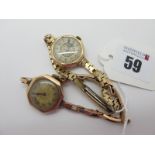 A Vintage 9ct Gold Cased Ladies Wristwatch, the textured dial with Arabic numerals, to integral