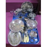 Assorted Plated Ware, including tea wares, waiter, ice bucket, cutlery, swing handled dishes