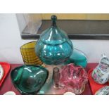 Czech Mid XX Century Pink Glass Vase, Laguna and other coloured glassware:- One Tray