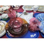 Cranberry Glass Jugs, Davidson bowl, rise and fall light, etc:- One Tray.