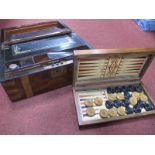 A XIX Century Brass Bound Walnut Writing Slope, along with an early XX Century Backgammon game.