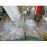 Glassware, to include decanters, bowls, vase's, Yard of Ale:- Two Boxes.