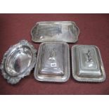 Rectangular Plated Tureens, (2) including Barrowclough of Leeds, tray and oval dish. (4)