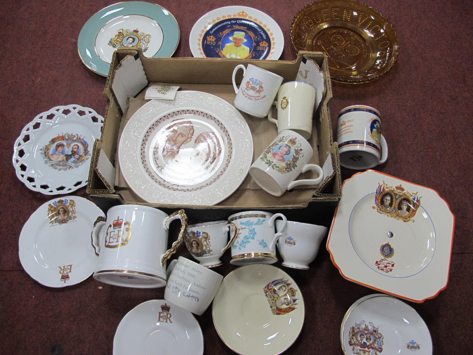 King George V, Queen Elizabeth Commemorative Cake Stand, and other Royal memorabilia, etc:- One