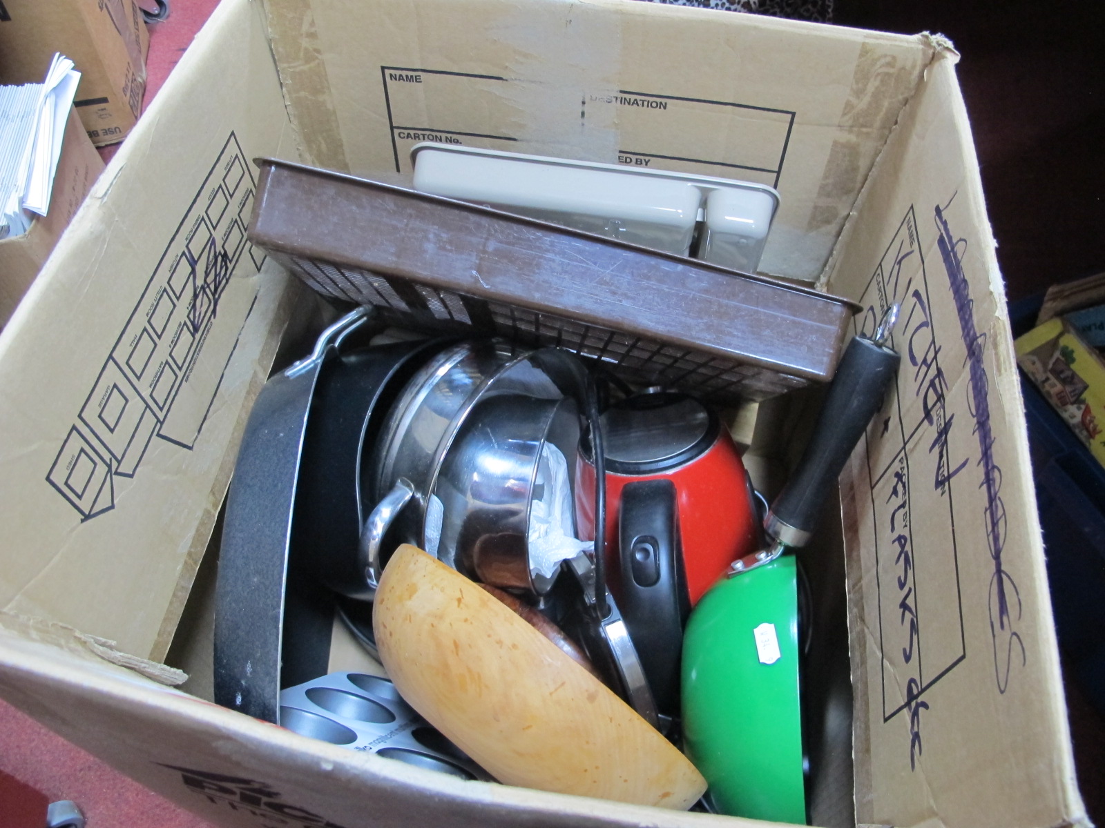 Pans, cutlery, kitchenware:- One Box.