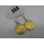 Two Elizabeth II Half Sovereigns, 1982, each loose set within 9ct gold pendant mount, as a pair of