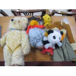 Pedigree Orinoco, soft plush Basil Brush, Sooty & Sue glove puppets, gold plush Teddy bear.