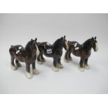 Three Brown Beswick Shire Horses, all marked, 21cm high.