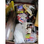 Cottons, knitting needles, pens, etc:- One Box