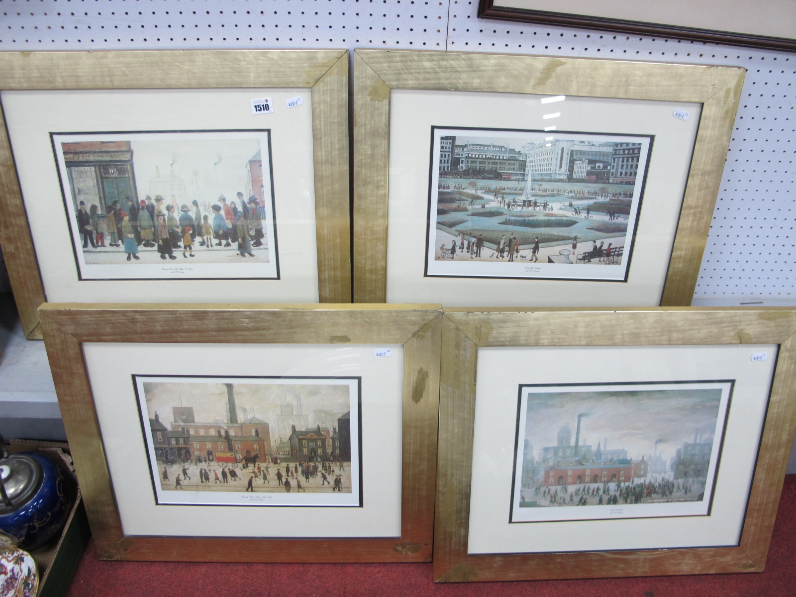 A Set of Four Lowry Prints - 'An Accident', 'Coming Home from The Mill', 'Piccadilly Gardens' and '