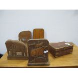 1920's Oak Sliding Book Ends, with carved Galleons, mid XX Century sliding book ends with carved