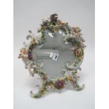 XIX Century Continental Porcelain Dressing Table Mirror, decorated with foliage, 'C' scrolls and