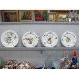 XIX Century Painted Porcelain Plates, each featuring exotic birds, butterflies and insects, gold