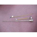 Copper Coaching Horn, riding crop, walking cane having silver ferrule to weighted handle. (3)