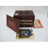 A XX Century Chinese Mahjong Set, in brass bound case, with five drawers containing bone-bamboo