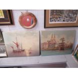 A Pair of Late XX Century Oil Paintings of Continental Ship Scenes, signed by L. Alexis, 50 x