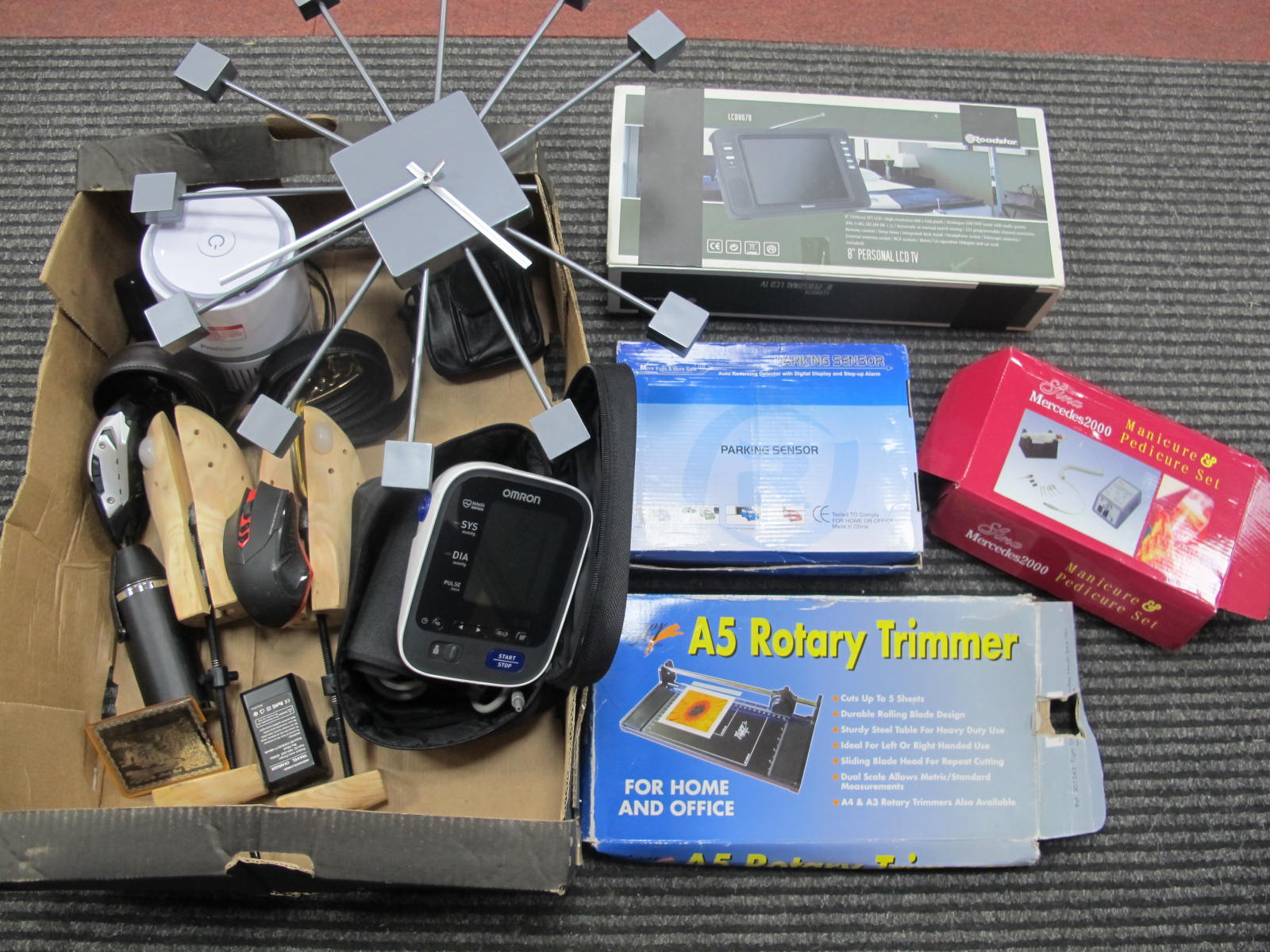 8" Personal LCD Television, Rotary trimmer, parking sensor, Omron blood pressure measure, etc:-