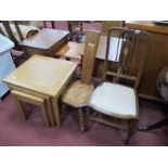 A Nest of Light Oak Coffee Tables, the largest 55cm wide, and Edwardian single chair and prayer