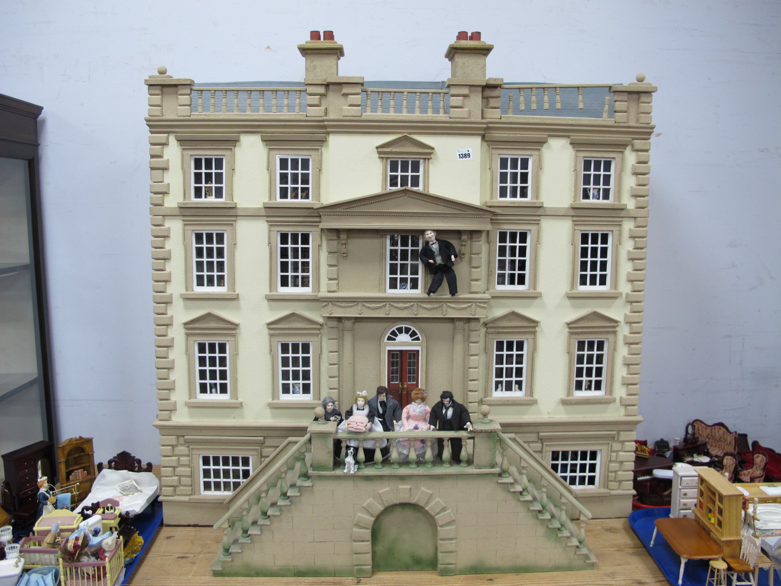 A Large Dolls House in The Georgian Manner Four Stories High, 106cm wide with separate stepped