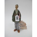 George Cunningham, pottery figurine of him by brick wall graffiti, with Owls and Blades No 26 of 50,