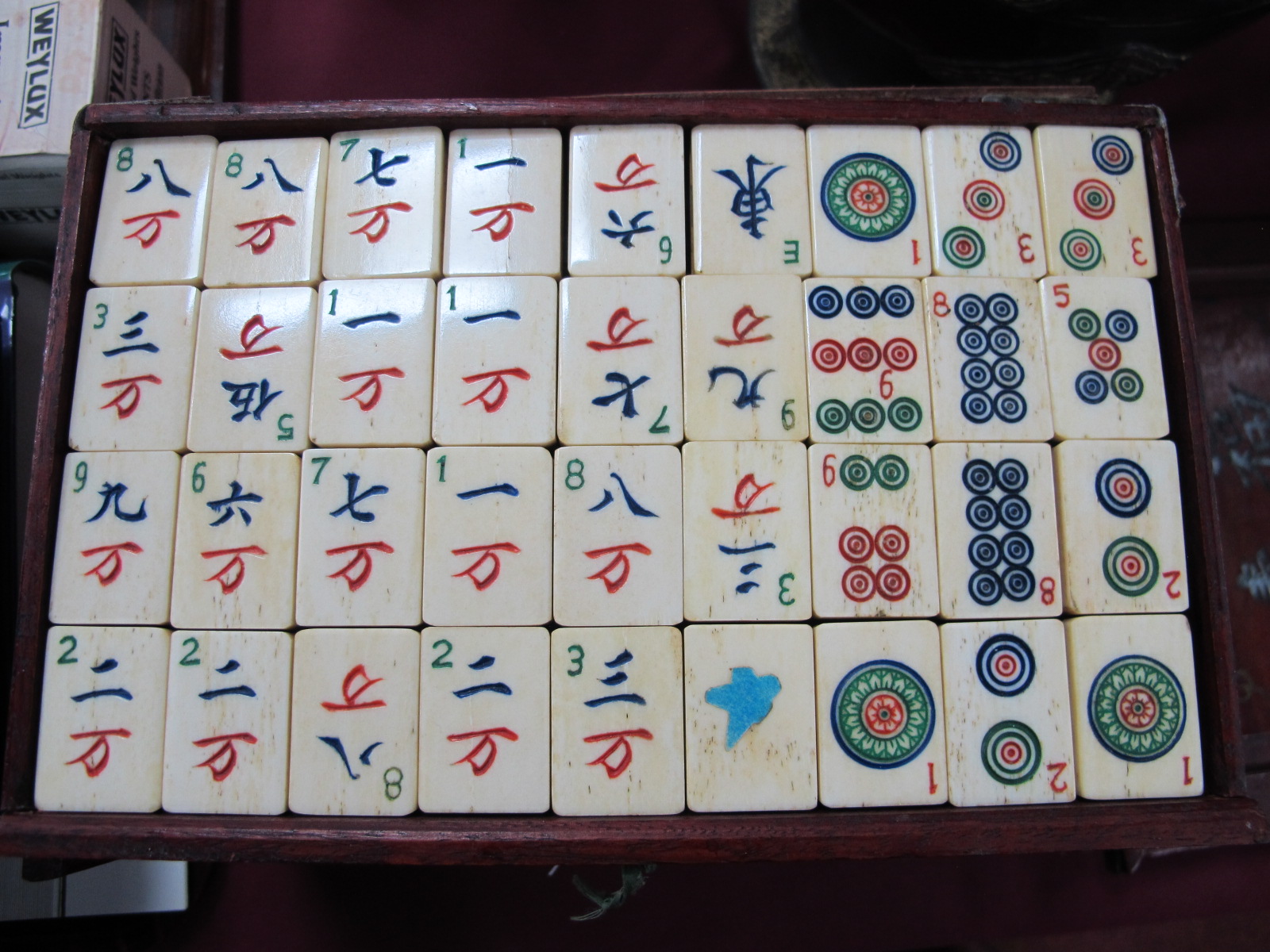 A XX Century Chinese Mahjong Set, in brass bound case, with five drawers containing bone-bamboo - Image 2 of 6