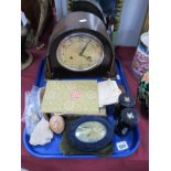 An Oak Cased Mantle Clock Chinese, mineral egg, silver patch box, etc:- One Tray.