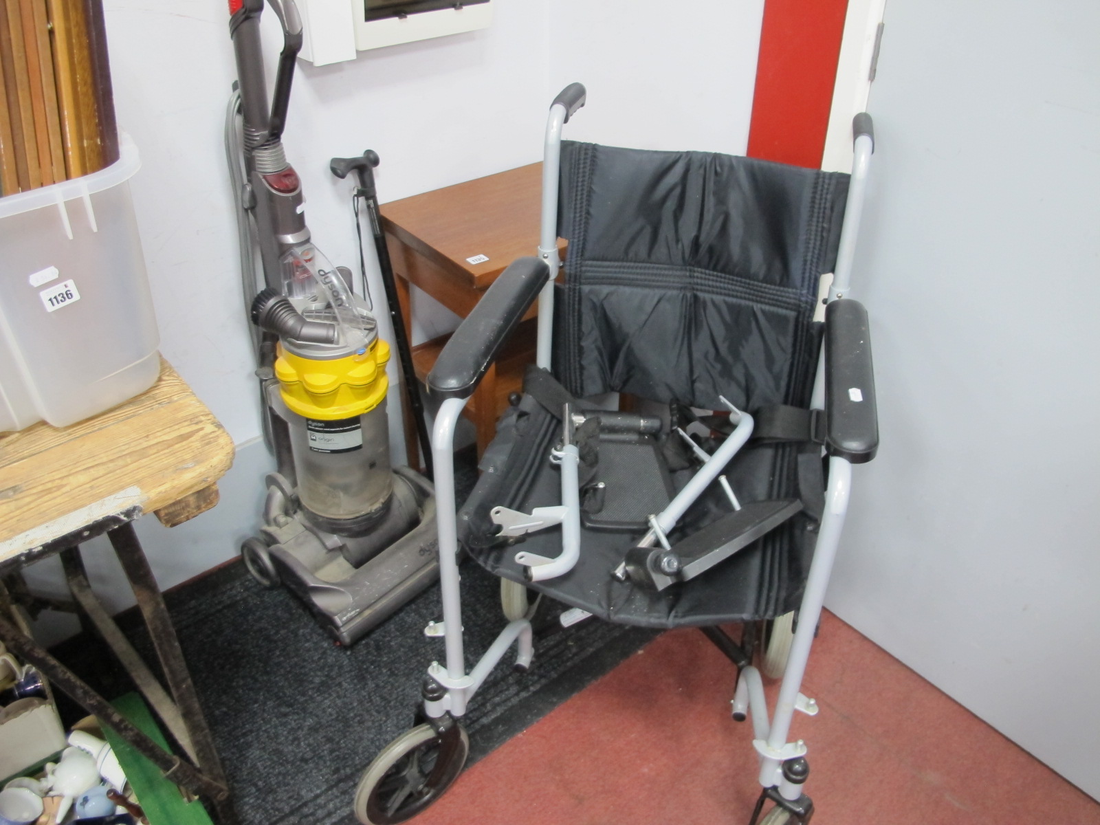 Folding Invalid Chair, Dyson upright vacuum cleaner, untested: sold for parts only, side table.