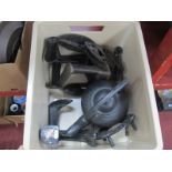 An Iron Kettle, shoe lasts, trivet, etc:- One Box.