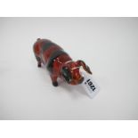 Anita Harris Flambé and Black Striped Model of a Pig, gold signed, 16cm long.