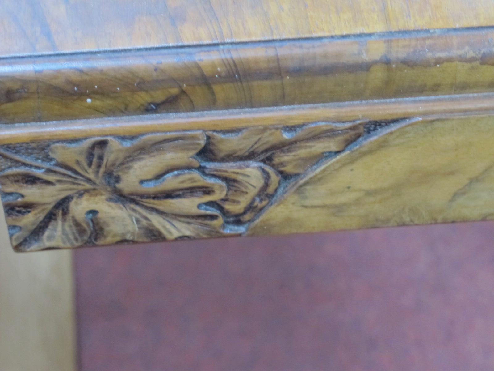 An Art Deco Walnut Extending Dining Table, with a carved moulding on trestle supports, chrome - Image 3 of 4