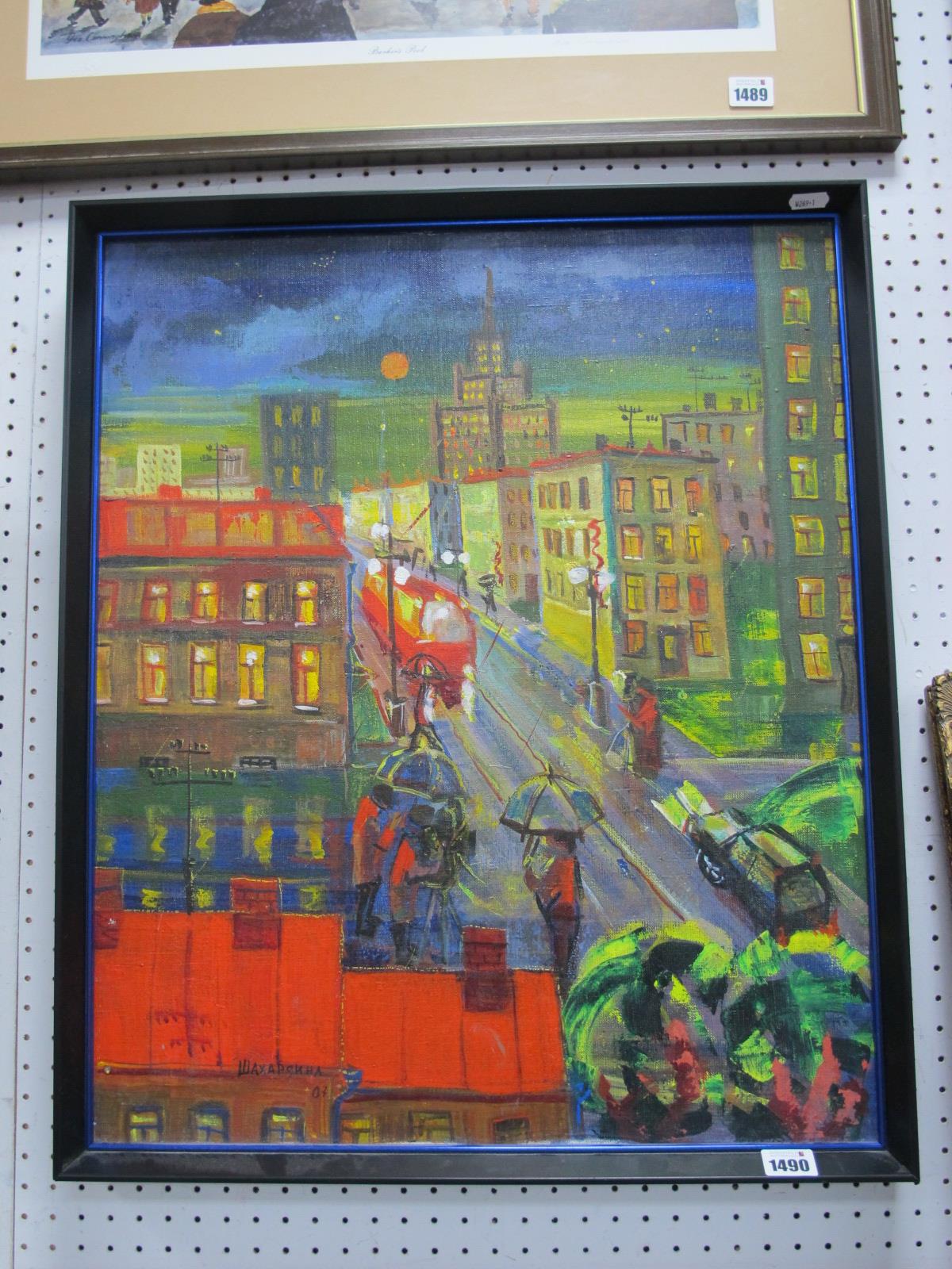 Waxapqnha (Russian), Moscow Street Scene, oil on canvas, signed bottom right, text and dated 2007