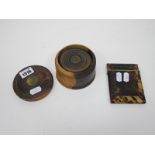 A XIX Century Tortoiseshell Card Case, 7.5cm wide. Wooden coaster set featuring inset Jamaican Coins