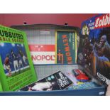 Subbuteo Table Soccer, Monopoly, Keyword and other games, in a suitcase.