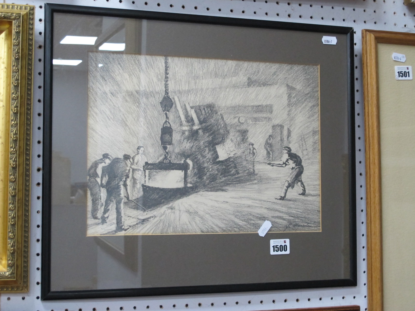 S Marsden (Sheffield Artist), Steel Furnace, pencil drawing, signed bottom right 25 x 35cm.