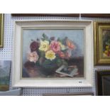 Maud Jefferies (Sussex Artist), Still Life Study of 'Roses', oil on canvas, signed lower right,