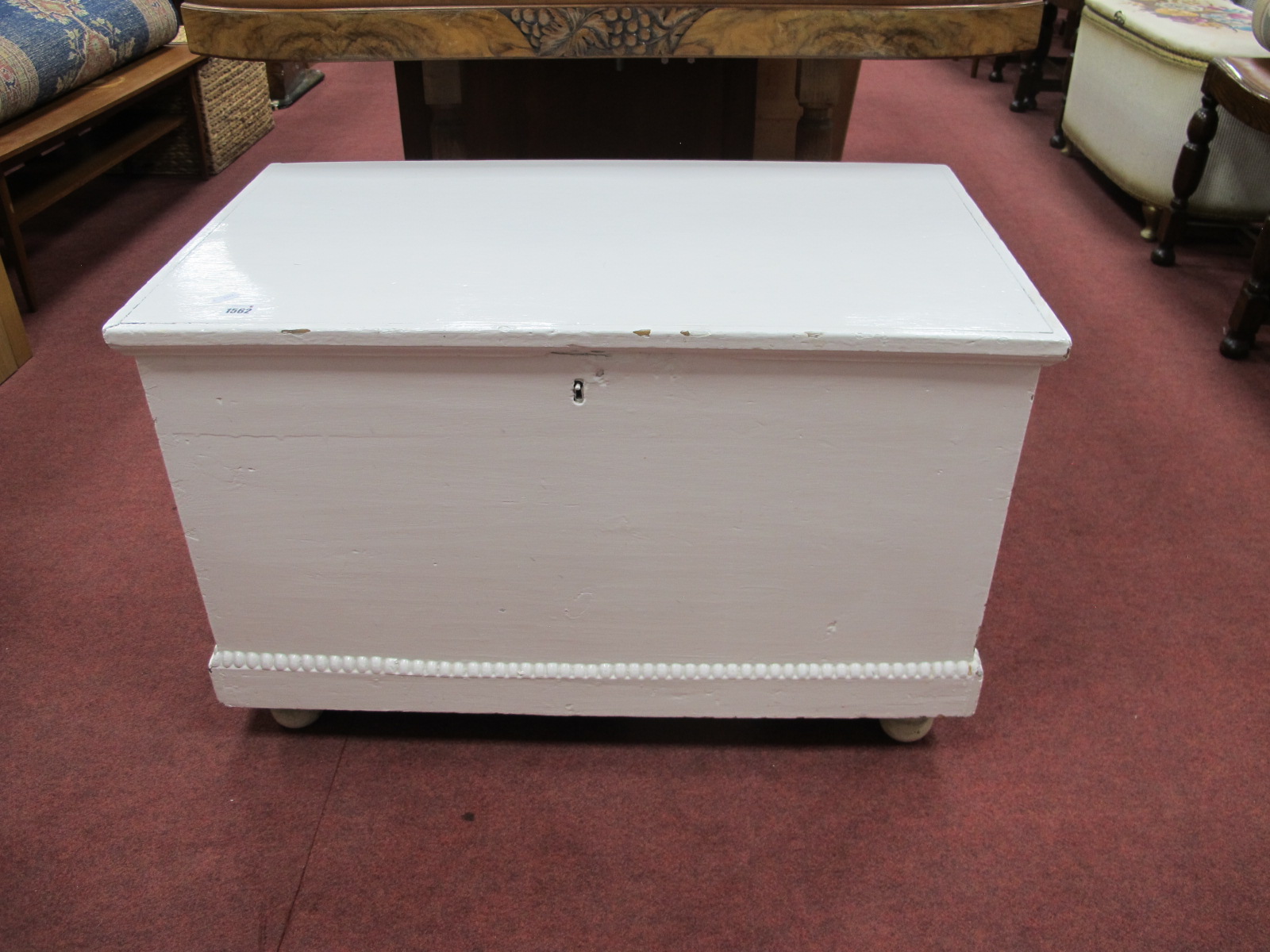 A XIX Century Painted Pine Blanket Box, 84.5cm wide.