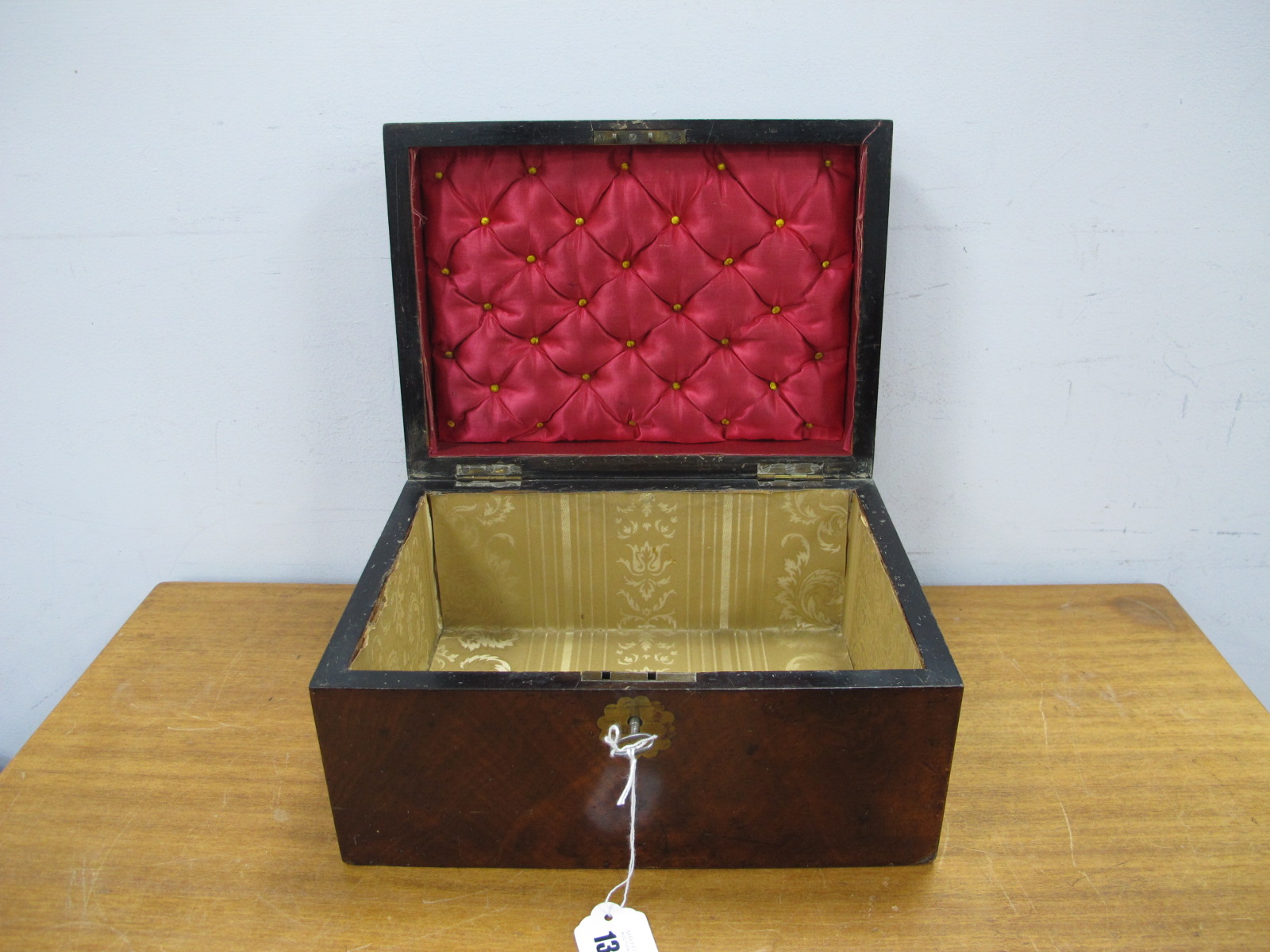 A XIX Century Walnut Work Box, 27.8cm wide, complete with key.