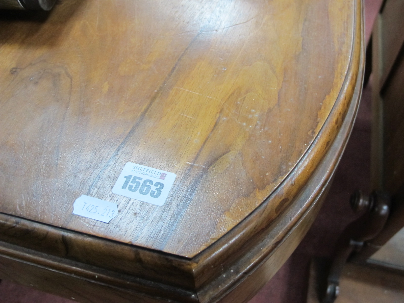 An Art Deco Walnut Extending Dining Table, with a carved moulding on trestle supports, chrome - Image 4 of 4