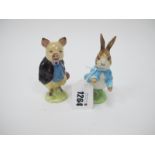 Beswick Beatrix Potter Figures - Pigling Bland, in maroon coat, and Peter Rabbit both gold