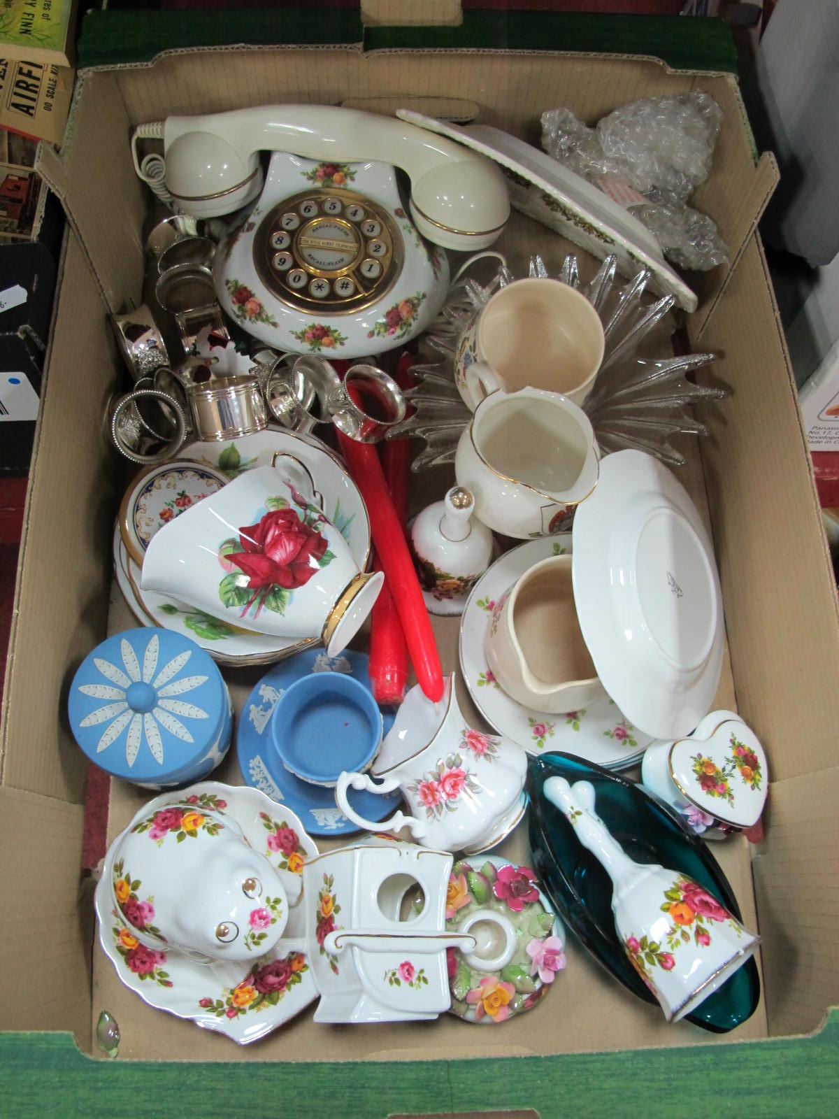 Royal Albert 'Old Country Roses' Telephone, Wedgwood Jasper ware, other ceramics etc:- One Box.